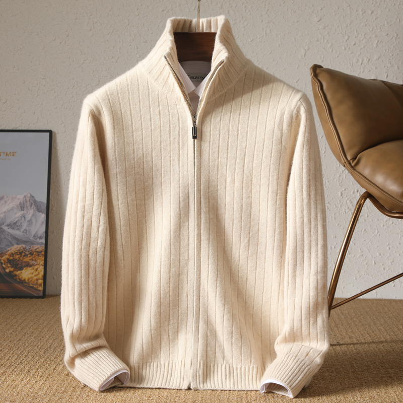 Wool Blend Coat - Men 100% Merino Wool Stand-Up Collar