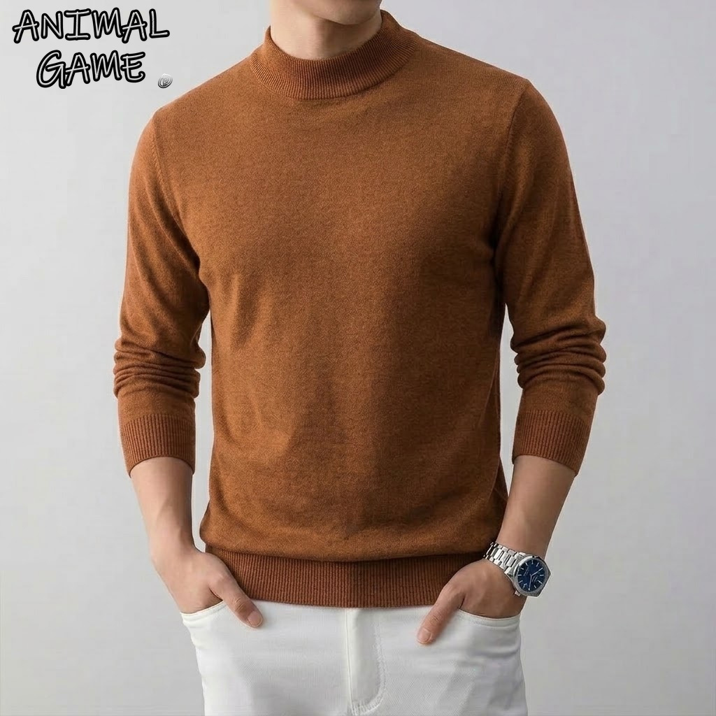 Wool Blend Coat - Men's Solid High Stretch Mock Turtleneck