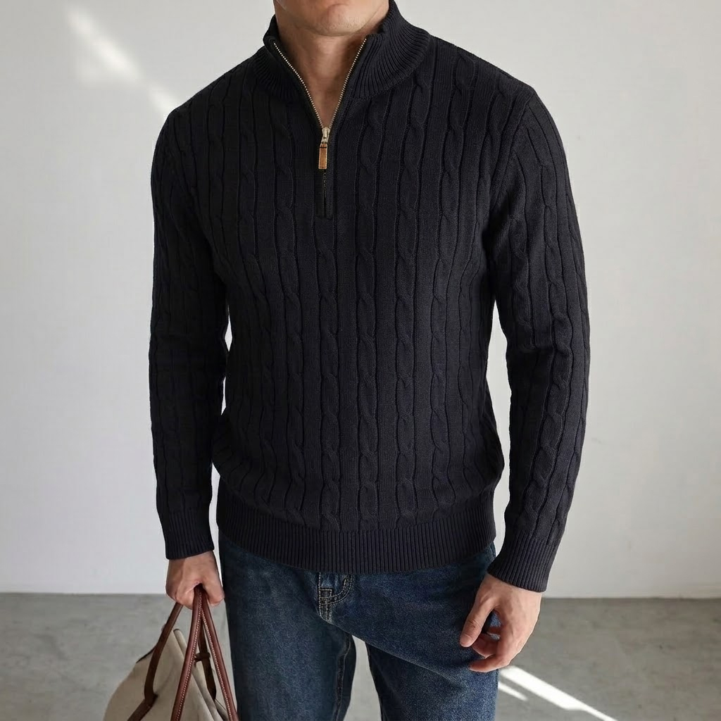 New Men's Cable Knit Half Zip  - Wool Blend Coat ulasan dan harga