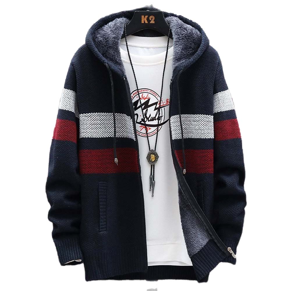 Men's Striped Sweater Coat Thi - Wool Blend Coat ulasan dan harga