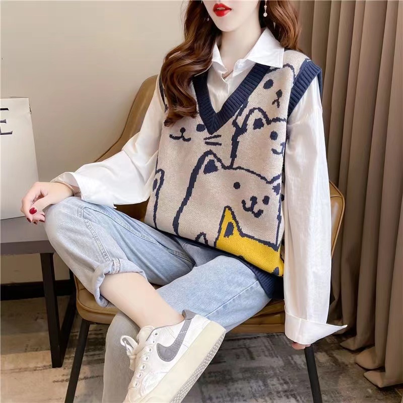 Brand Women's Knitted Vest Tan - Winter Clothing Label ulasan dan harga