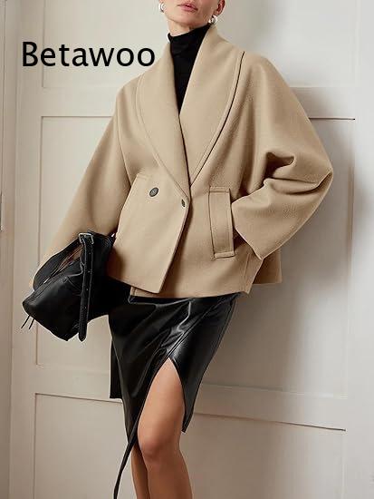 Women's Double-Breasted Short  - Wool Blend Coat ulasan dan harga