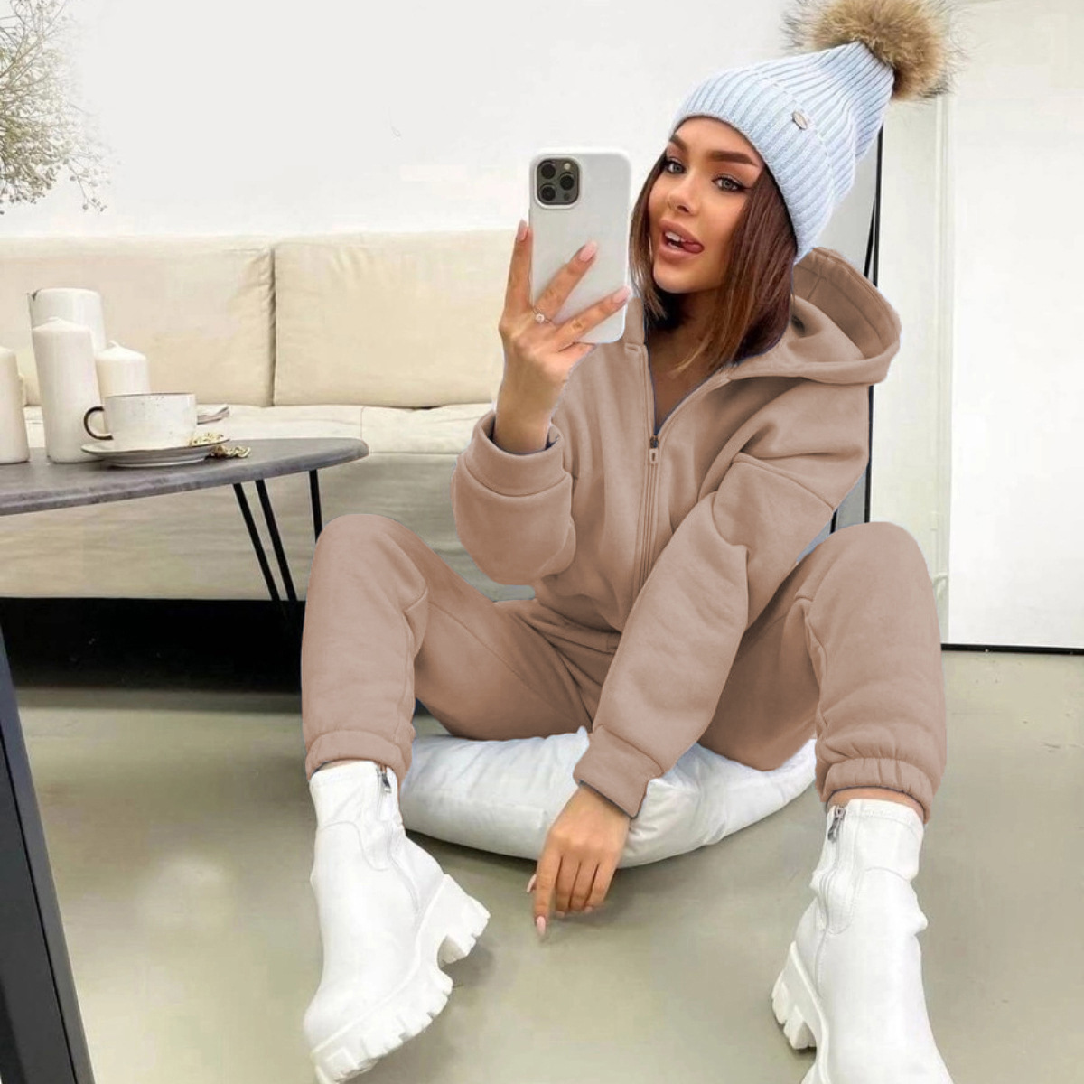 Zipper Hooded Coat Pants Sets  - Winter Clothing Sales ulasan dan harga