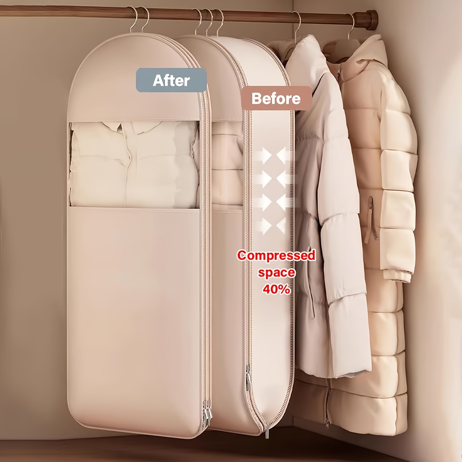 Beige Compression Hanging Bag, - Winter Clothing Organizer ulasan dan harga