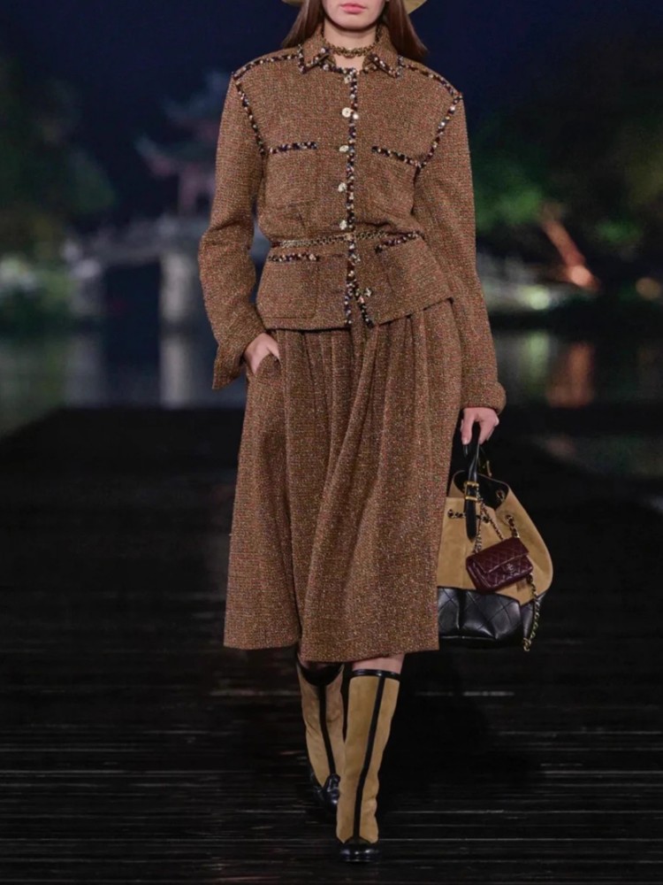 Female Elegant Turndown Collar - Wool Blend Coat ulasan dan harga