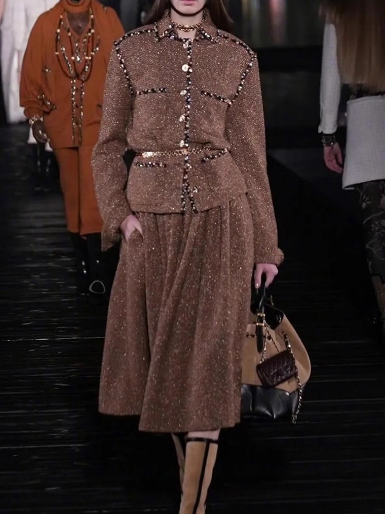 Female Elegant Turndown Collar - Wool Blend Coat ulasan dan harga